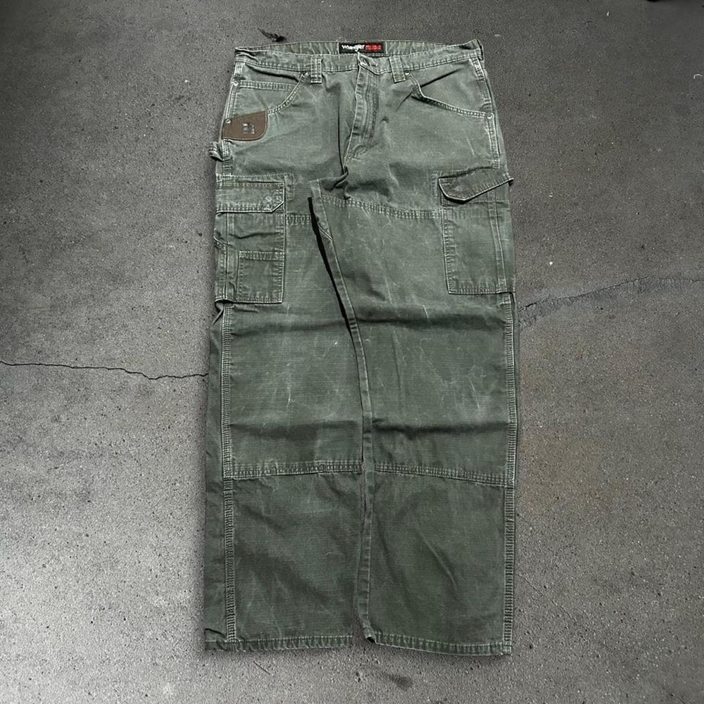 Vintage Wrangler Riggs baggy olive green double knee carpenter pants 36x32